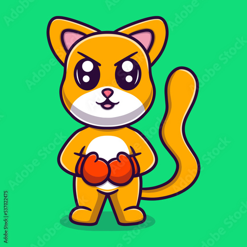 cute cat with boxing gloves cartoon vector icon illustration
