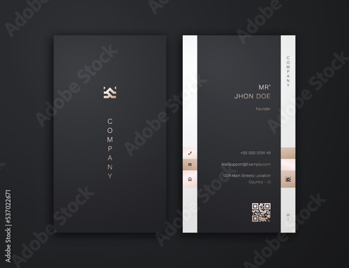 business card, dark gold and white vertical card name, vertical luxury editable business card template	