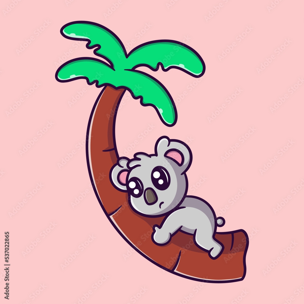 Obraz premium cute koala climbing tree cartoon vector icon illustration