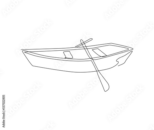 Continuous line art drawing of wooden fishing canoe. Wooden fishing Boat single line art drawing vector illustration.