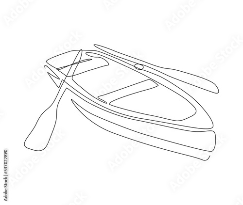 Continuous line art drawing of wooden fishing canoe. Wooden fishing Boat single line art drawing vector illustration. © Line addict