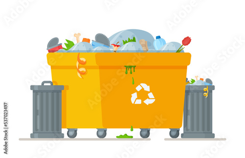 Garbage can on white background. Ordering garbage removal services to the landfill.
