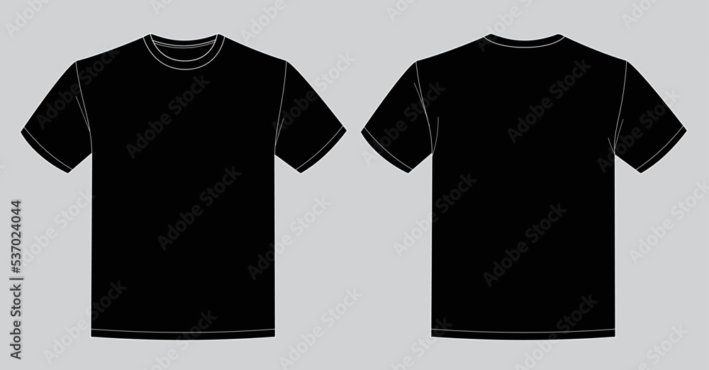 Blank black t-shirt template. Front and back view Stock Vector | Adobe ...