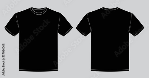Blank black t-shirt template. Front and back view