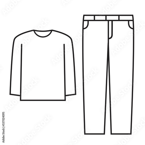 Long sleeve t-shirt and long pant set line art isolated on white