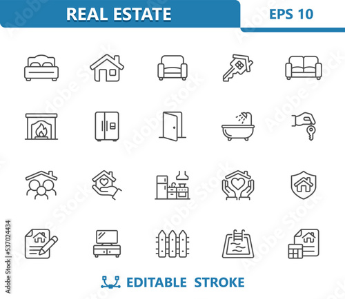 Home Icons. Real Estate, House, Household, Furniture, Rooms Vector Icon Set