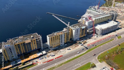 Aerial video cranes collapse Sunseeker Resort Charlotte Harbor construction site 4k inspection photo