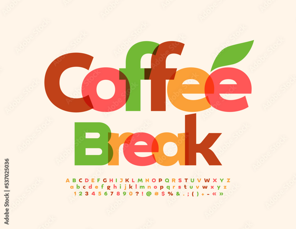 Naklejka premium Vector colorful sign Coffee Break. Modern Artistic Font. Bright Alphabet Letters and Numbers