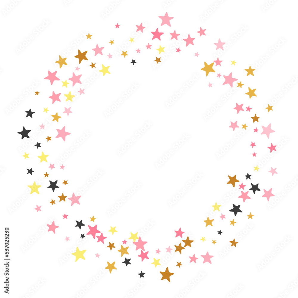 Beautiful black pink gold stars magic vector wallpaper. Many stardust spangles New Year decoration elements. Dreams stars magic illustration. Sparkle particles banner decor.