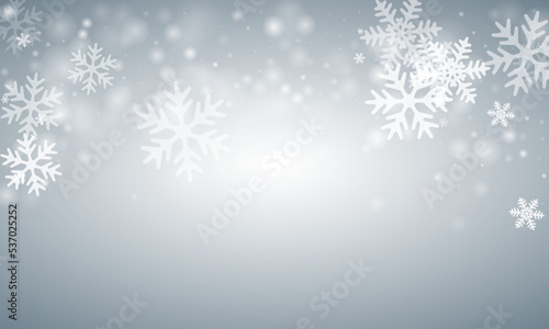 Subtle falling snowflakes background. Snowfall dust freeze particles. Snowfall sky white gray pattern. Filigree snowflakes christmas texture. Snow cold season landscape.