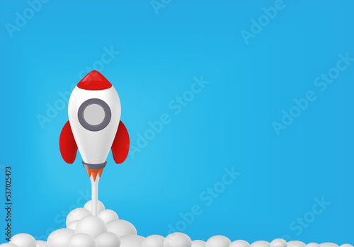 Rocket luanch rising going up. Business startup, career development, target success, growth and boost, Investment goal, opportunity challenge, strategy planning, achievement concept.