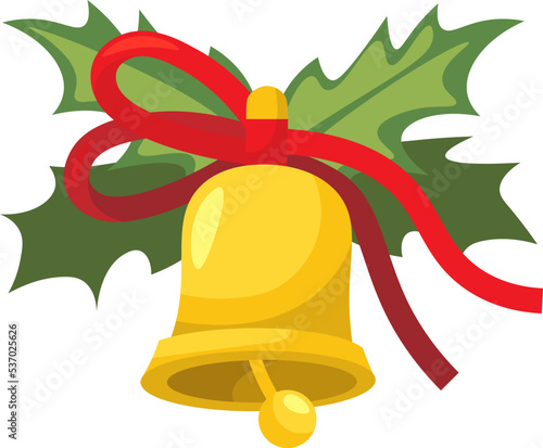 Christmas bell with evergreen branch flat icon Winter festival