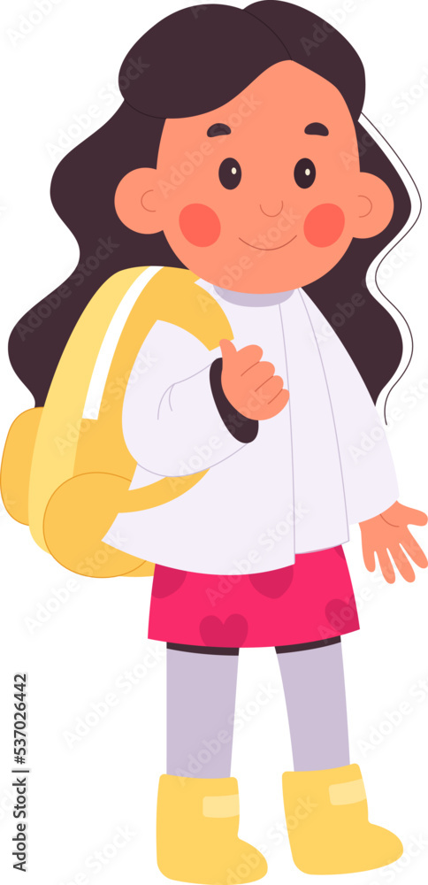 Children under umbrella flat icon Girl walking with backpack Children under umbrella flat icon Girl walking with backpack
