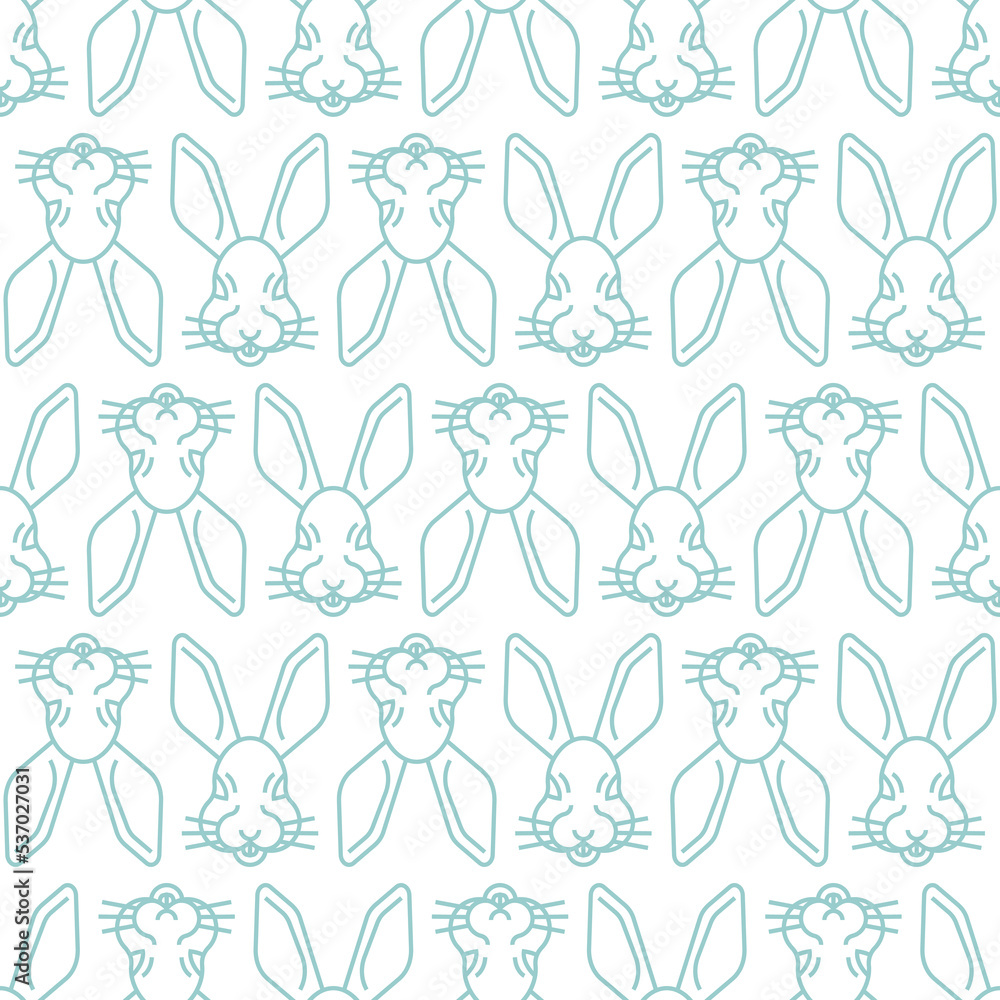 Pixel art Hare face Pattern seamless . 8 bitrabbit muzzle Background. pixelated Baby fabric ornament