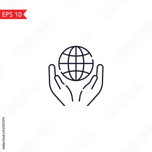 Hand holding earth line icon Vector