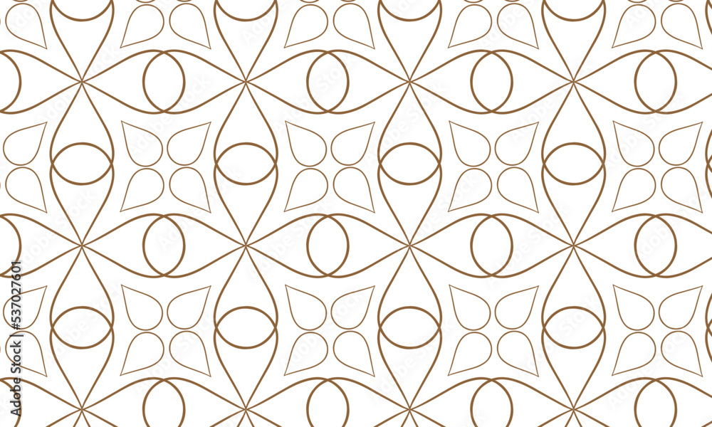 Fototapeta premium Modern simple geometric vector seamless pattern with gold flowers, line texture on white background. Light abstract floral wallpaper, bright tile ornament