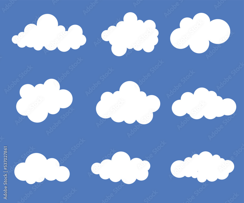 White vector Cloud set. Abstract white cloudy set isolated Vector illustration with Blue background
