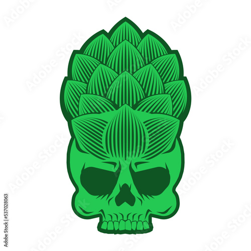 hop cone skull. head of skeleton is a beer cone. Vector illustration