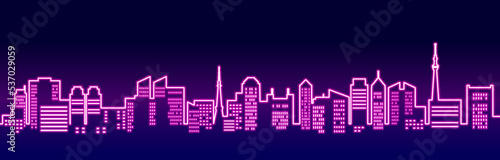 ネオンカラーに輝く都市風景のイラスト