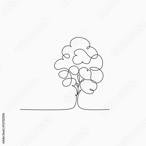One line tree vector illustration. Illustration of isolated minimalist tree logo