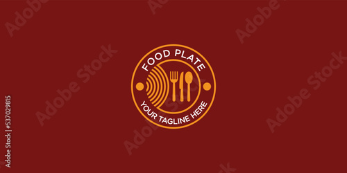Simple food plate logo design with unique concept Premium vector