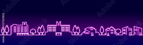 ネオンカラーに輝く街並みのイラスト