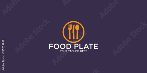 Simple food plate logo design with unique concept Premium vector