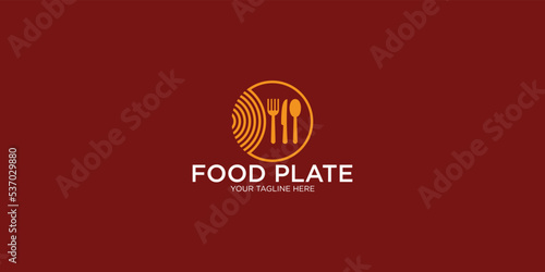 Simple food plate logo design with unique concept Premium vector