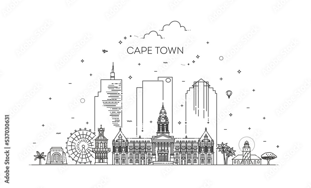 Fototapeta premium Cape Town, architecture line skyline illustration