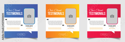 Customer feedback testimonial social media post web banner template. client feedback review social media post banner design template