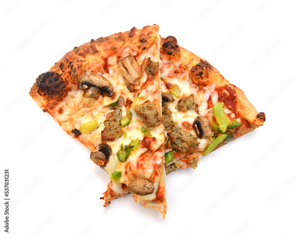 Cut off slice pizza isolated on white background Cut off slice pizza isolated on white background