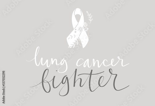 Lung cancer awareness month Novermber handwritten lettering. White support ribbon. Web banner vector