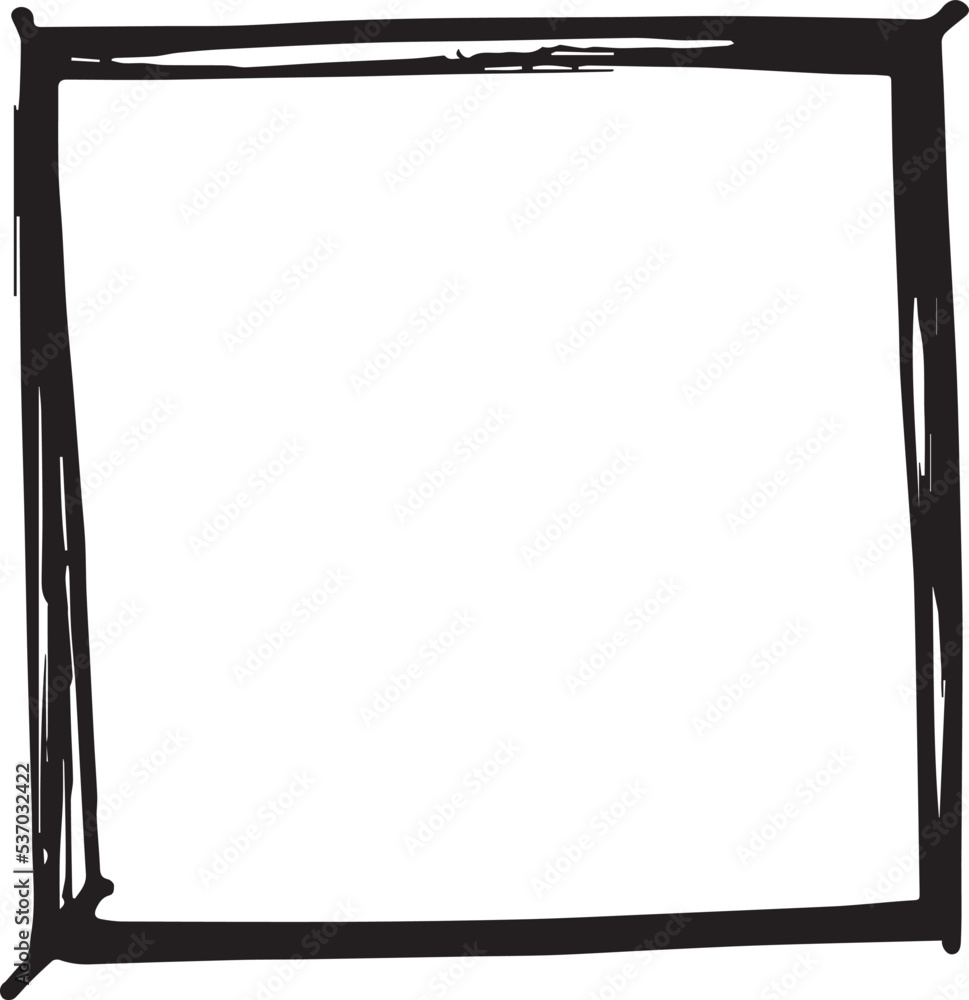 An empty square. Black doodle rectangle on white background. Vector of a scribble of a frame. Isolated vignette drawing icon. Simple background. An empty square. Black doodle rectangle on white background. Vector of a scribble of a frame. Isolated vignette drawing icon. Simple background.