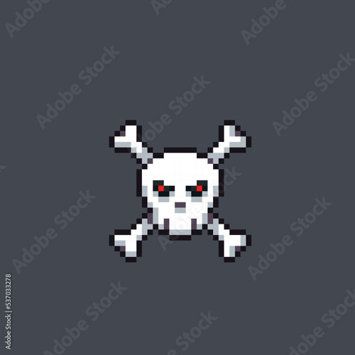 crossed skull head in pixel art style