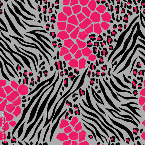 
Animal mix print leopard zebra giraffe vector seamless texture, trendy design