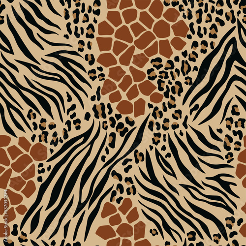 Animal texture zebra leopard giraffe seamless fashion print, modern illustration for textile