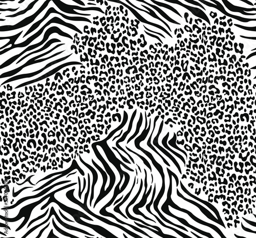 
Zebra leopard print, seamless mix texture, trendy modern pattern for printing clothes, fabric, paper