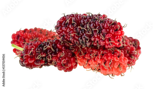 Ripe mulberries fruit isolated on white background.