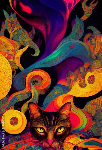 Colorful abstract cat 3d illustrated 