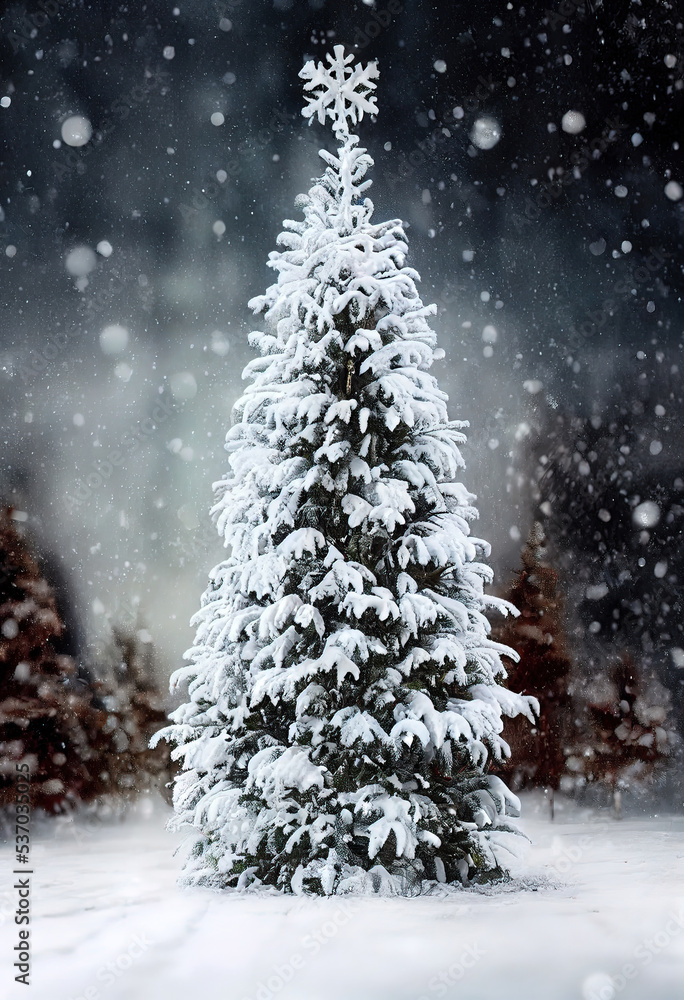 Christmas tree with snow 3d illustrated 
