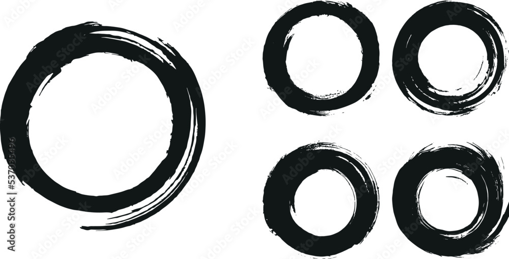 A set of Grunge round vector circles. Multiple Black paint brush vector. Textured drawn ring. Rough shape with circular elements. Black outline on white background. A set of Grunge round vector circles. Multiple Black paint brush vector. Textured drawn ring. Rough shape with circular elements. Black outline on white background.