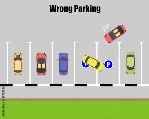Wrong Car parking. blocking cars. car's top view. Car parking area. vector illustration in flat design