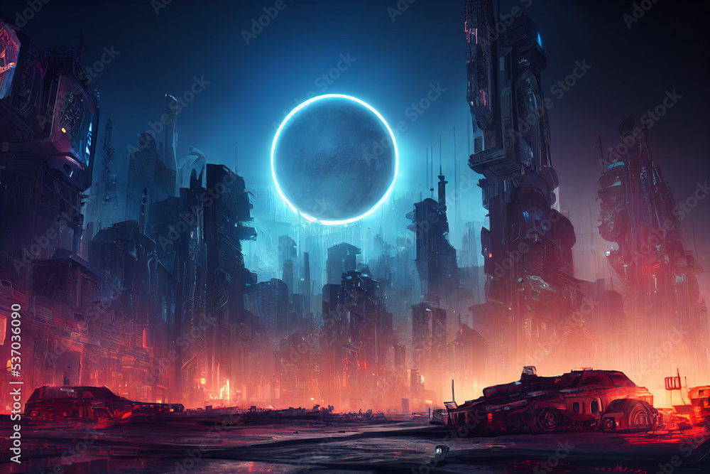 Apocalyptic Futuristic City Concept Art Background Image Stock ...