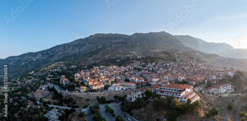 Arachova Greece mountain town aerial drone view, Boeotia. Tourist resort © Rawf8