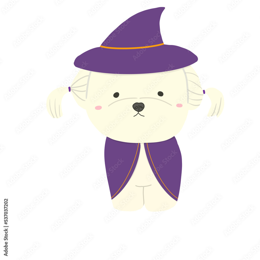 Cute dog with witch costume cartoon Cute dog with witch costume cartoon