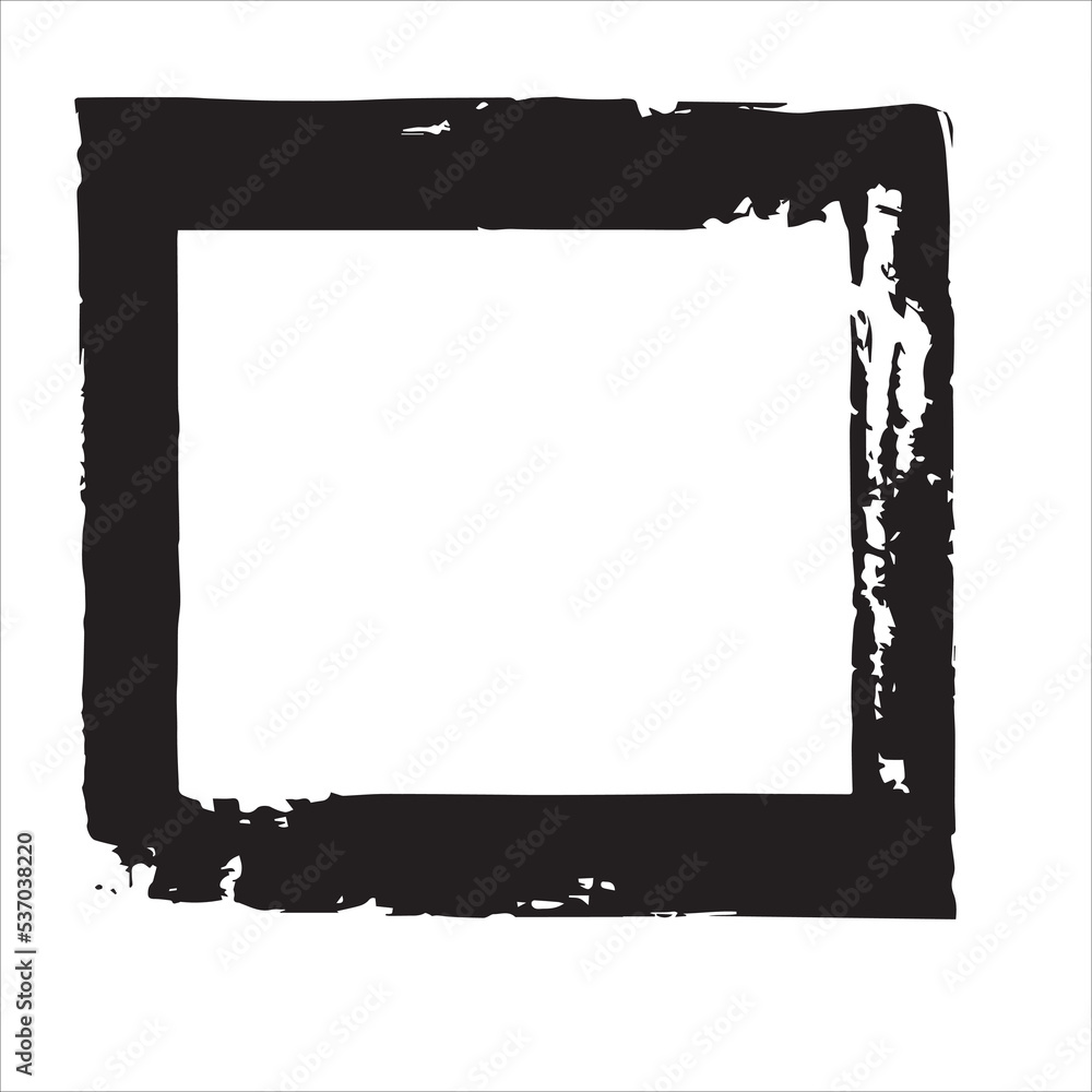 A black grunge square frame. Rough painting texture on a white isolated background. Rectangle shape vector. Graphic design decoration illustration. A sign with damaged stain. Abstract outline ink. A black grunge square frame. Rough painting texture on a white isolated background. Rectangle shape vector. Graphic design decoration illustration. A sign with damaged stain. Abstract outline ink.