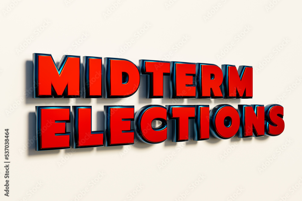 Midterm election in red capital letters. US politics, government and voting concept. 3D illustration Midterm election in red capital letters. US politics, government and voting concept. 3D illustration
