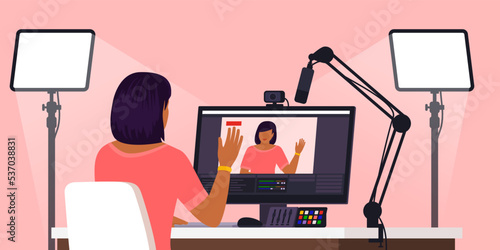 Professional influencer livestreaming online on social media