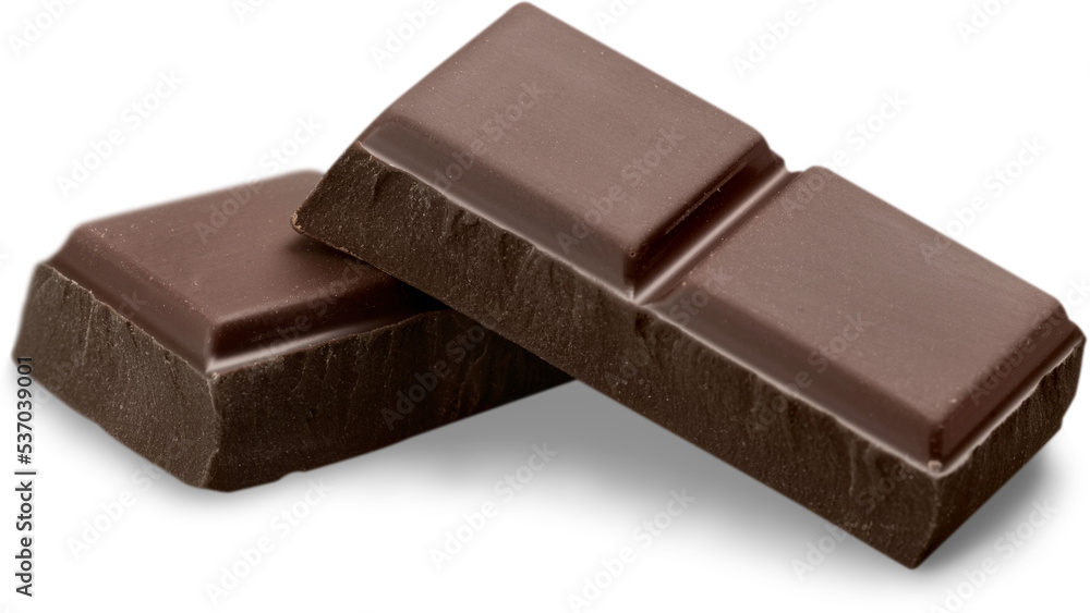 Two pieces of chocolate isolated on white background
