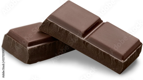 Two pieces of chocolate isolated on white background